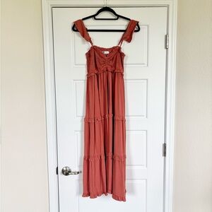 Smocked Top Tiered Rust Maxi Dress, S